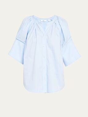 A.L.C. Chloe Blouse Button-Front Puff Sleeve Light Blue EUC Size 6